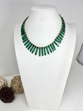 Vintage Artisan Malachite Egyptian Bib Fringe Necklace